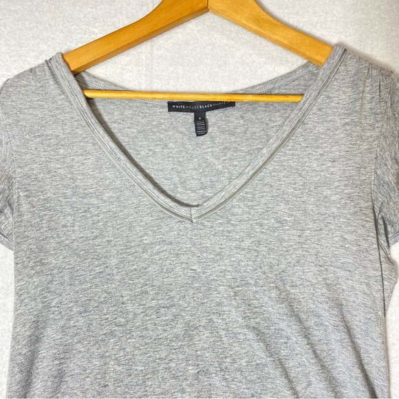 White House Black Market Top Womens S Shimmery Gray V-Neck Short Flutter Sleeve - Picture 2 of 11
